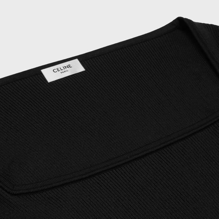 CELINE Black Square Collar Top in Underpinning Silk & Cotton R0ZNN747