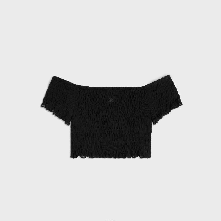 CELINE Black Triomphe Crop Top in Gauffered Silk R0ZNN640