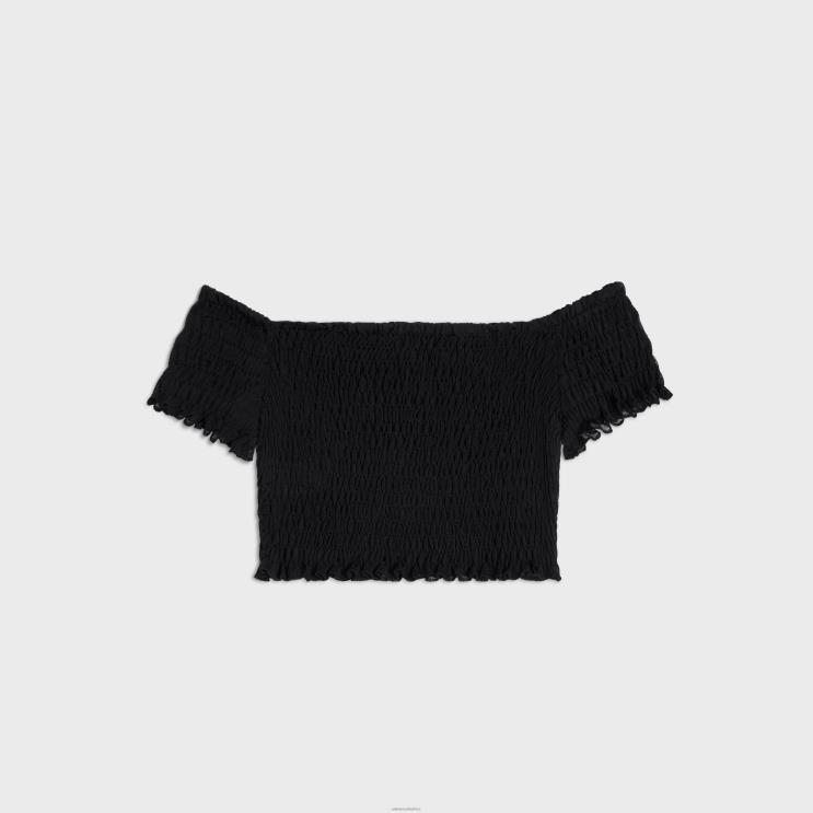 CELINE Black Triomphe Crop Top in Gauffered Silk R0ZNN640