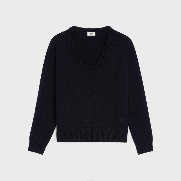 CELINE Black Triomphe V-Neck Sweater in Heritage Cashmere R0ZNN757