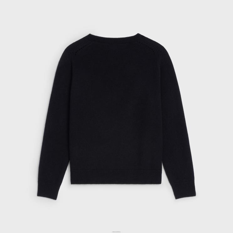 CELINE Black Triomphe V-Neck Sweater in Heritage Cashmere R0ZNN757