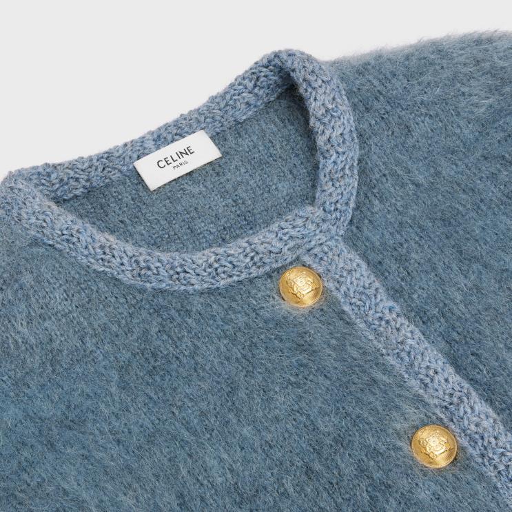CELINE Blue Cardigan in Brushed Mohair R0ZNN765