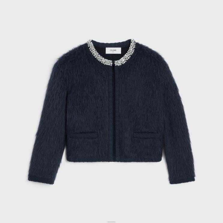 CELINE Blue Embroidered Cardigan in Brushed Mohair R0ZNN617