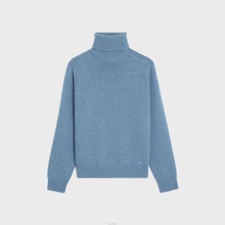 CELINE Blue Turtleneck Sweater in Seamless Cashmere R0ZNN752