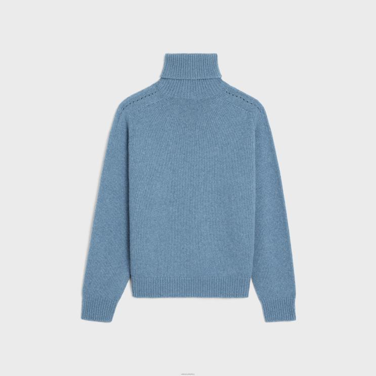 CELINE Blue Turtleneck Sweater in Seamless Cashmere R0ZNN752