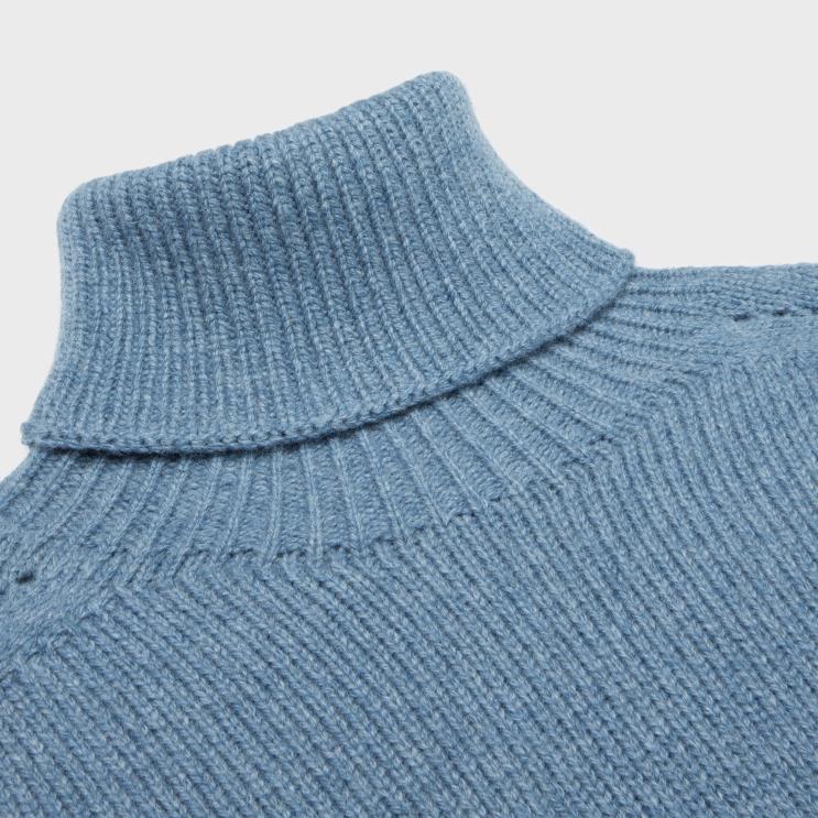 CELINE Blue Turtleneck Sweater in Seamless Cashmere R0ZNN752