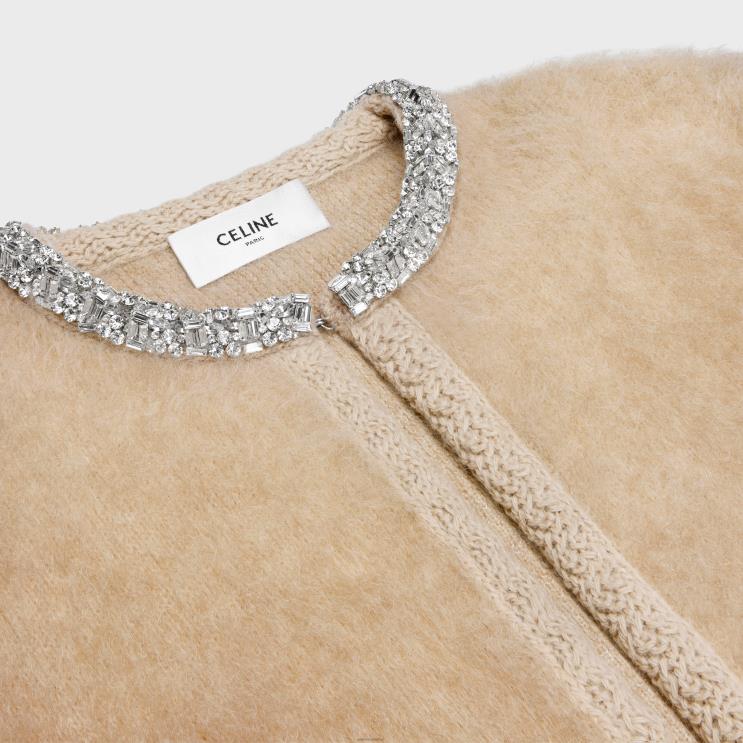 CELINE Camel Embroidered Cardigan in Brushed Mohair R0ZNN763