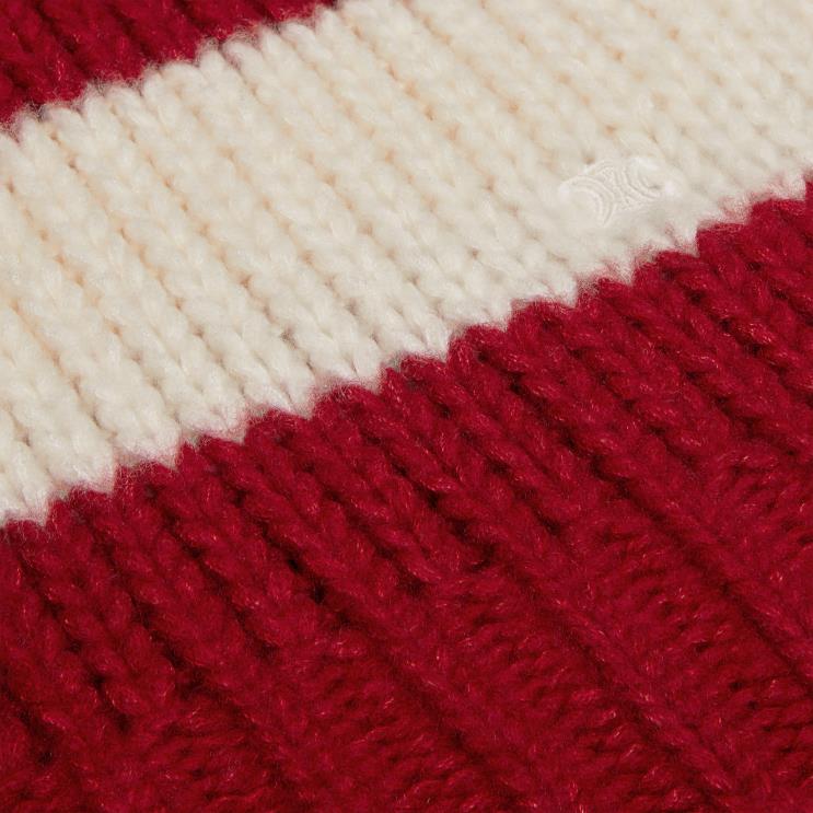 CELINE Ecru/Red Crew Neck Sweater in Wool, Cashmere & Silk R0ZNN748