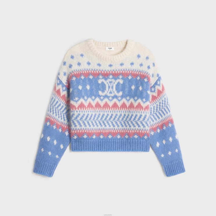 CELINE Light Blue Crew Necksweater in Fair Isle Mohair & Silk R0ZNN606