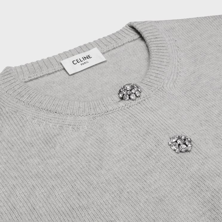 CELINE Light Grey Triomphe Cardigan in Heritage Cashmere R0ZNN761