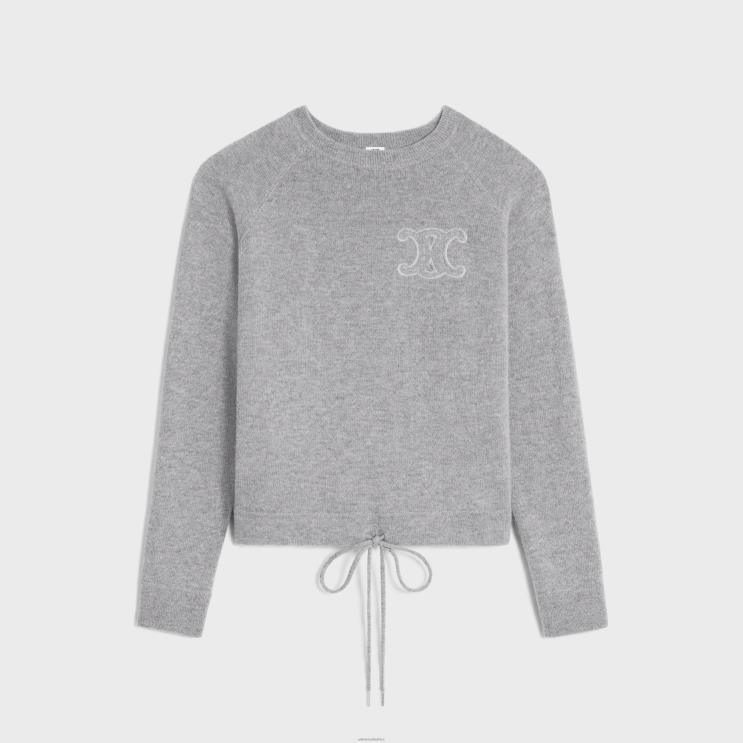 CELINE Light Grey Triomphe Crew Neck Sweater in Wool & Cashmere R0ZNN605
