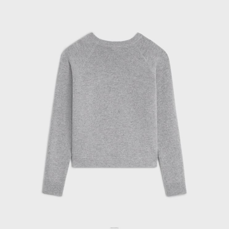 CELINE Light Grey Triomphe Crew Neck Sweater in Wool & Cashmere R0ZNN605
