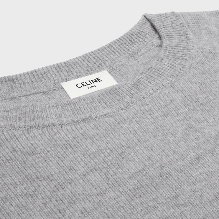 CELINE Light Grey Triomphe Crew Neck Sweater in Wool & Cashmere R0ZNN605