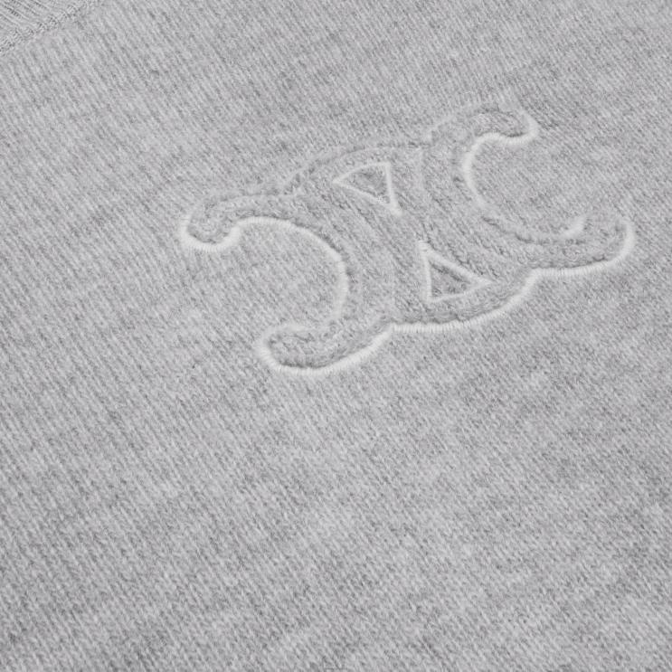 CELINE Light Grey Triomphe Crew Neck Sweater in Wool & Cashmere R0ZNN605
