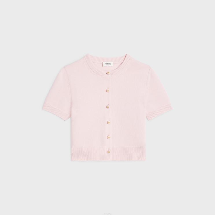 CELINE Light Pink Cropped Cardigan in Heritage Cashmere R0ZNN770