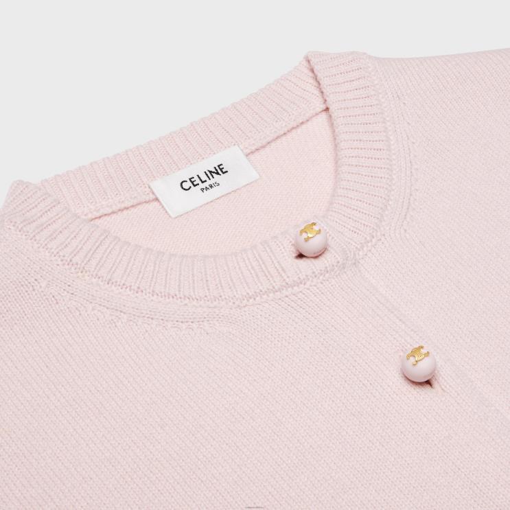 CELINE Light Pink Cropped Cardigan in Heritage Cashmere R0ZNN770