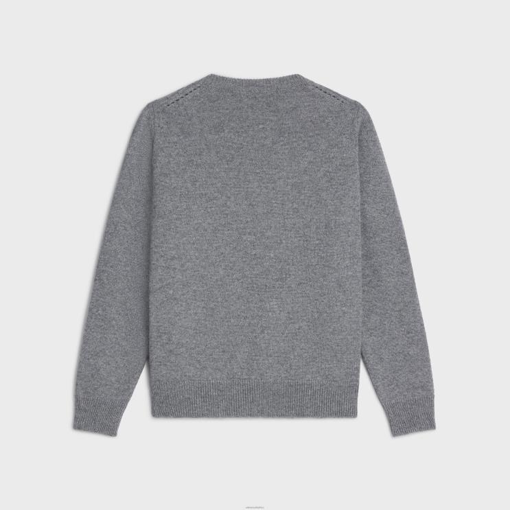 CELINE Medium Grey Triomphe V-Neck Sweater in Heritage Cashmere R0ZNN758