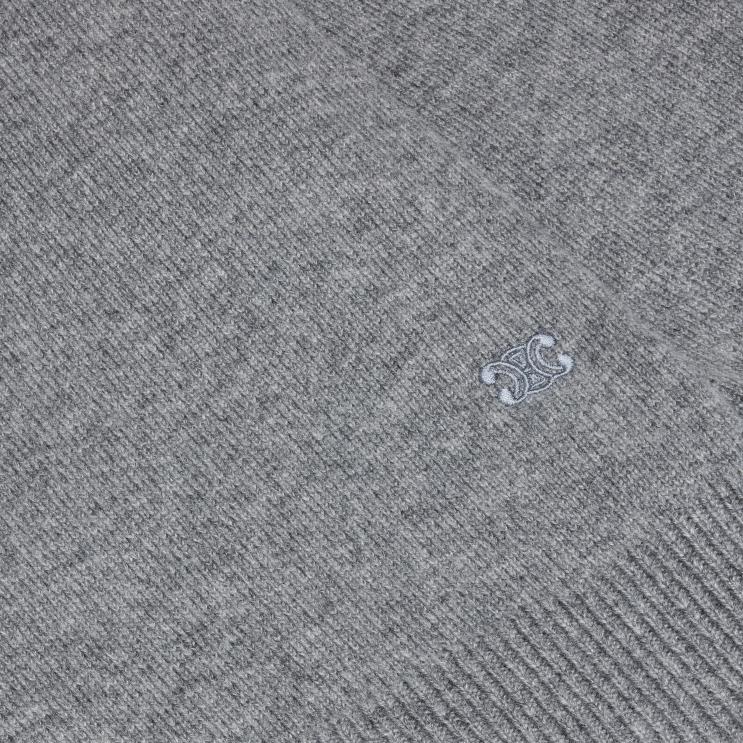 CELINE Medium Grey Triomphe V-Neck Sweater in Heritage Cashmere R0ZNN758