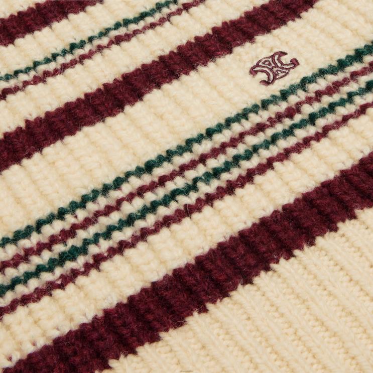 CELINE Off White Crew Neck Sweater in Striped Ribbed Wool R0ZNN749
