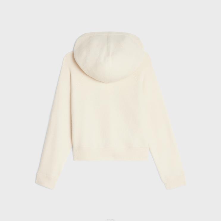 CELINE Off White Cropped Hooded Sweater in Wool & Cashmere R0ZNN610