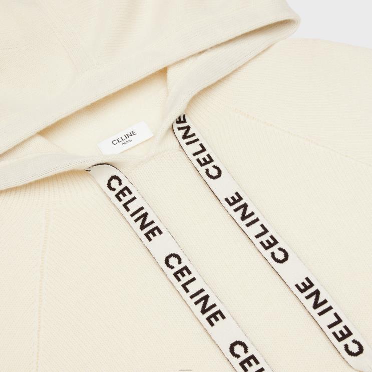 CELINE Off White Cropped Hooded Sweater in Wool & Cashmere R0ZNN610