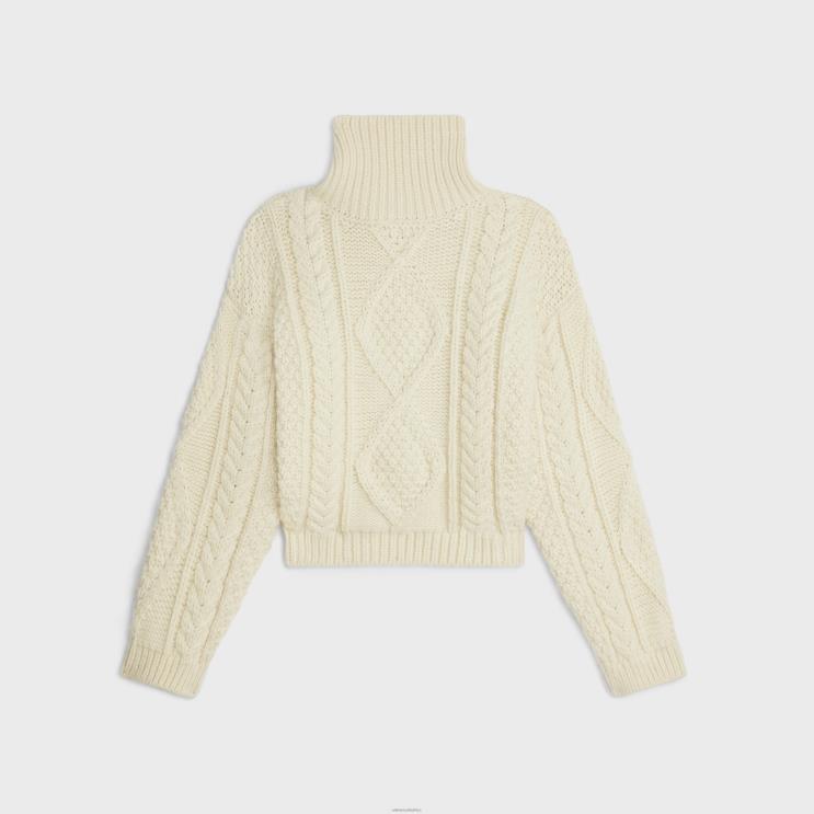 CELINE Off White High Neck Sweater in Aran Alpaca Wool R0ZNN609