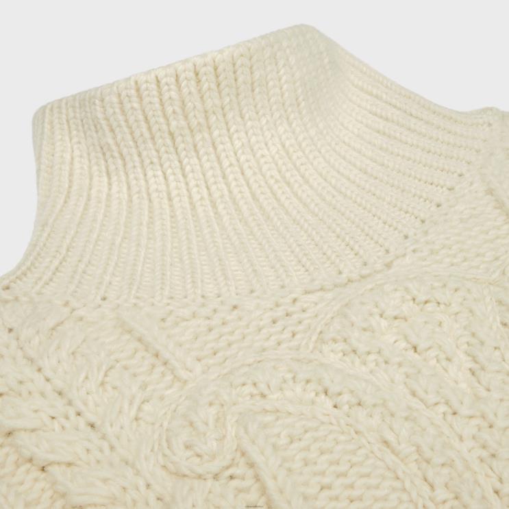 CELINE Off White High Neck Sweater in Aran Alpaca Wool R0ZNN609