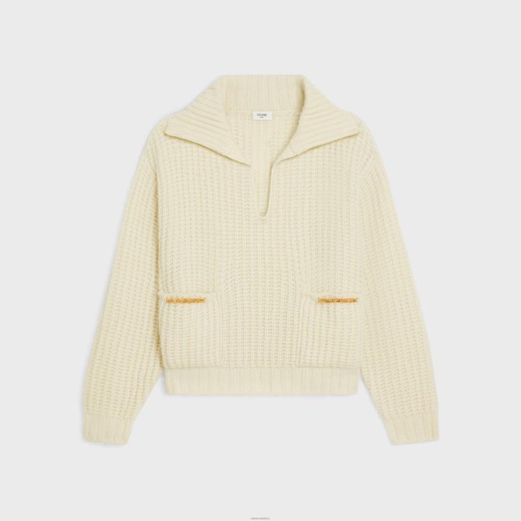 CELINE Off White Vareuse in Ribbed Wool & Cashmere R0ZNN751