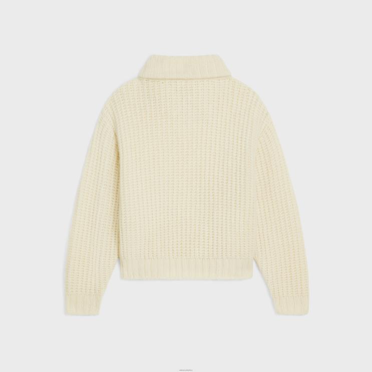 CELINE Off White Vareuse in Ribbed Wool & Cashmere R0ZNN751