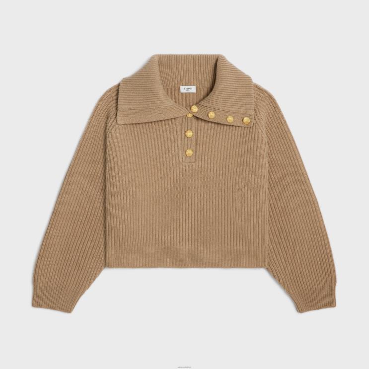 CELINE Old Camel Vareuse Sweater in Ribbed Wool & Cashmere R0ZNN611