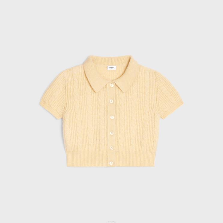 CELINE Pale Yellow Cropped Cardigan in Brushed Cashmere R0ZNN771