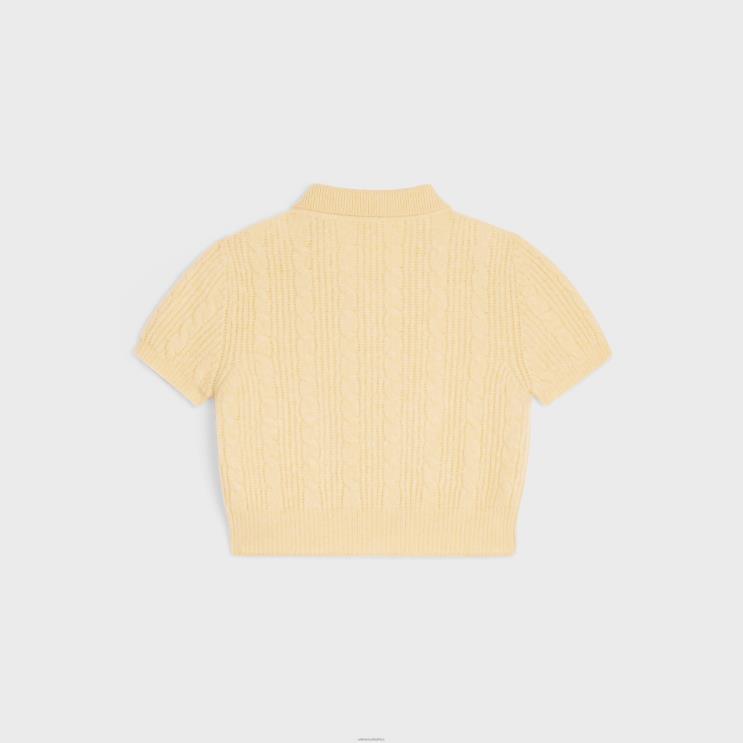 CELINE Pale Yellow Cropped Cardigan in Brushed Cashmere R0ZNN771
