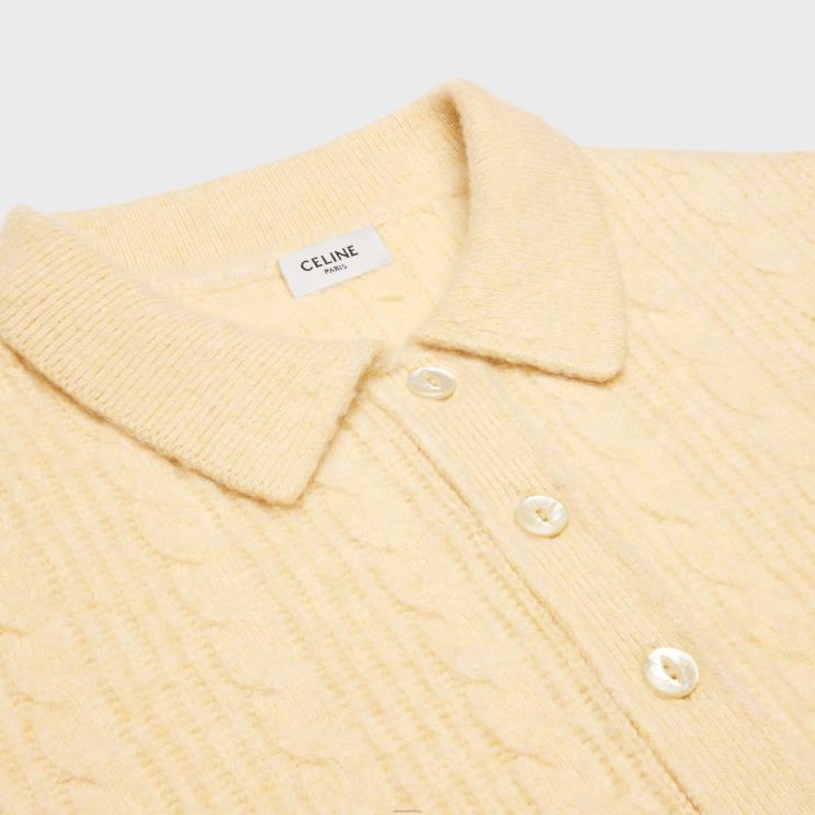CELINE Pale Yellow Cropped Cardigan in Brushed Cashmere R0ZNN771