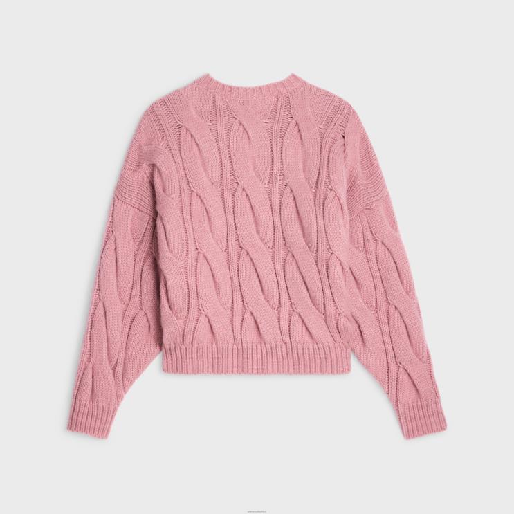 CELINE Pink Crew Neck Sweater in Cable-Knit Cashmere & Silk R0ZNN759