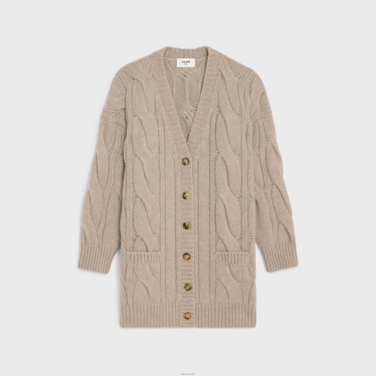 CELINE Sand Long Cardigan in Wool, Cashmere & Silk R0ZNN760