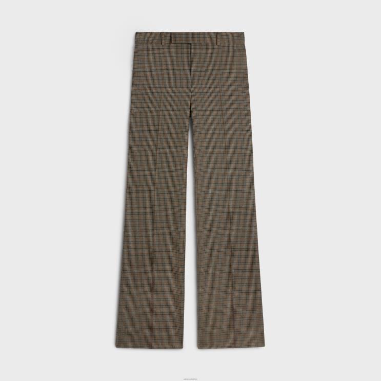 CELINE Beige/Bleu/Cuivre Tommy Pants in Checked Wool R0ZNN648
