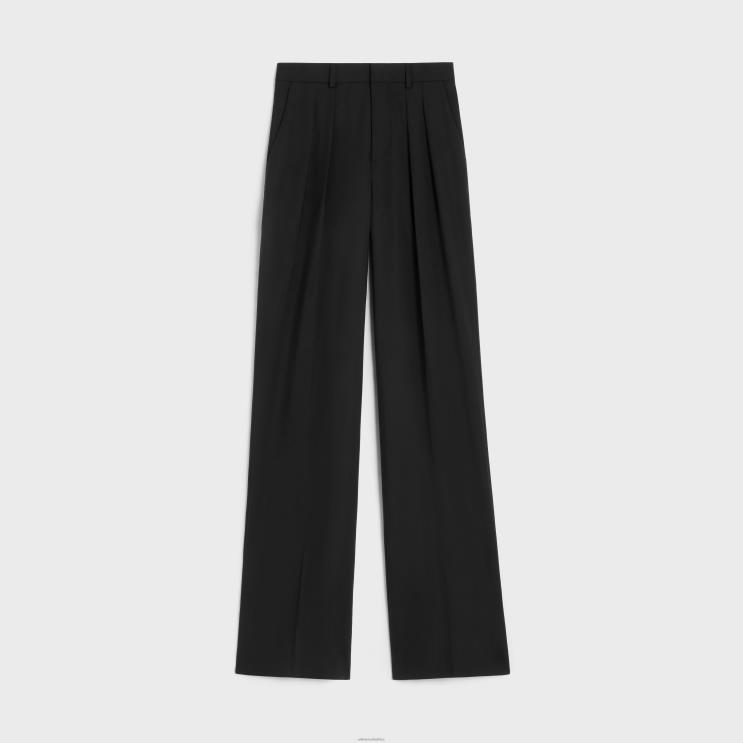 CELINE Black Double-Pleated Tixie Pants in Wool R0ZNN872