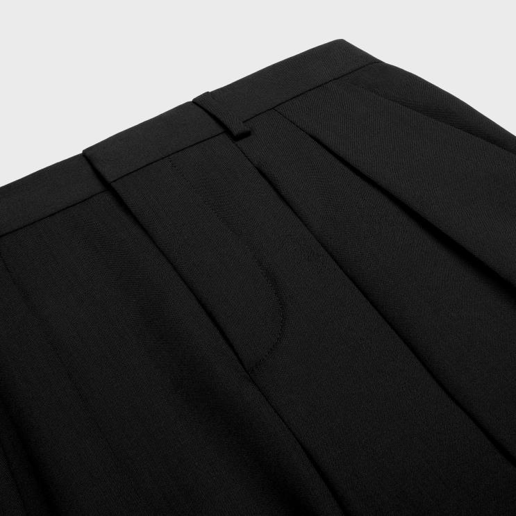 CELINE Black Double-Pleated Tixie Pants in Wool R0ZNN872