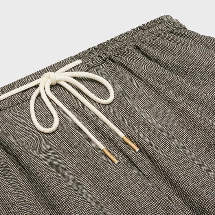 CELINE Ivoire/Ebene Straight Pants in Mini Check Wool & Silk R0ZNN881