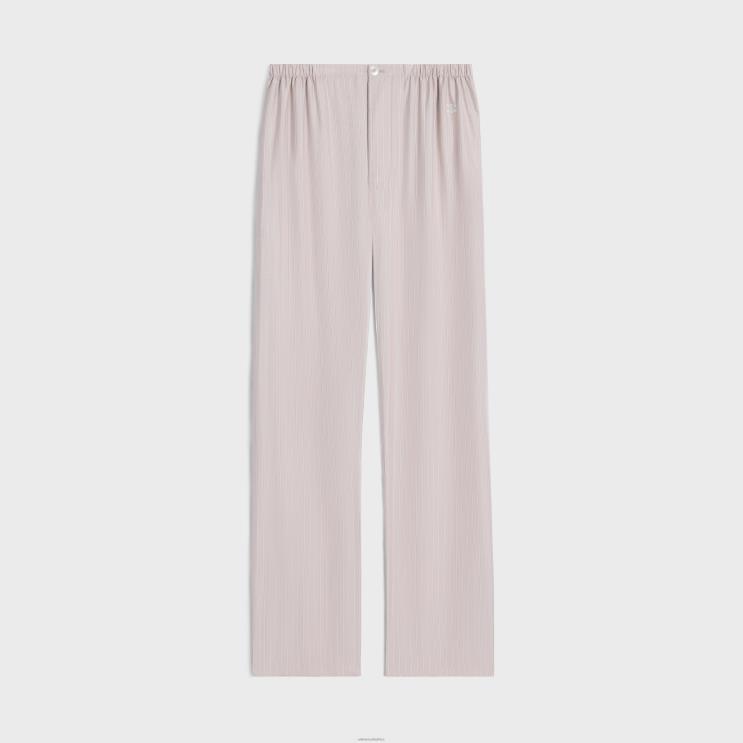 CELINE Rose Clair/Craie Pajama Pants in Striped Silk R0ZNN682