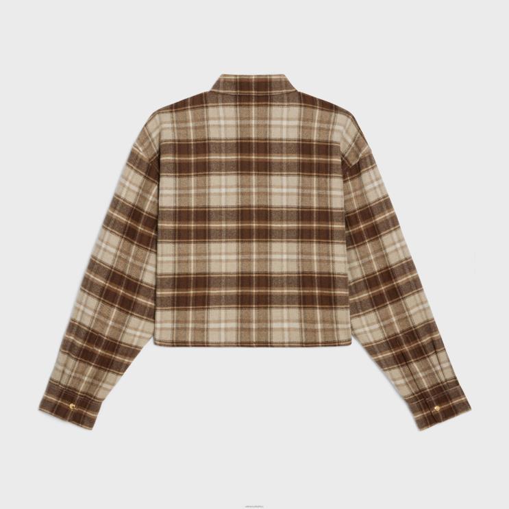 CELINE Beige/Camel/Brun Cropped Shirt in Checked Cashmere R0ZNN833