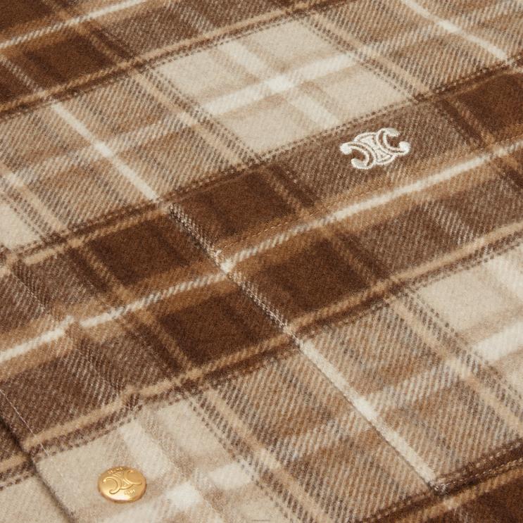 CELINE Beige/Camel/Brun Cropped Shirt in Checked Cashmere R0ZNN833