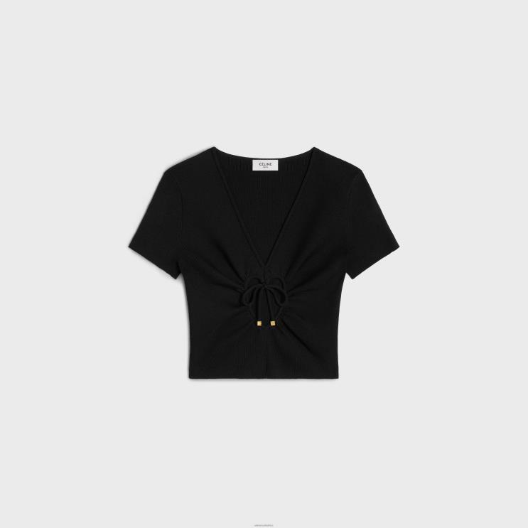 CELINE Black Heart Crop Top in Underpinning Silk & Cotton R0ZNN580