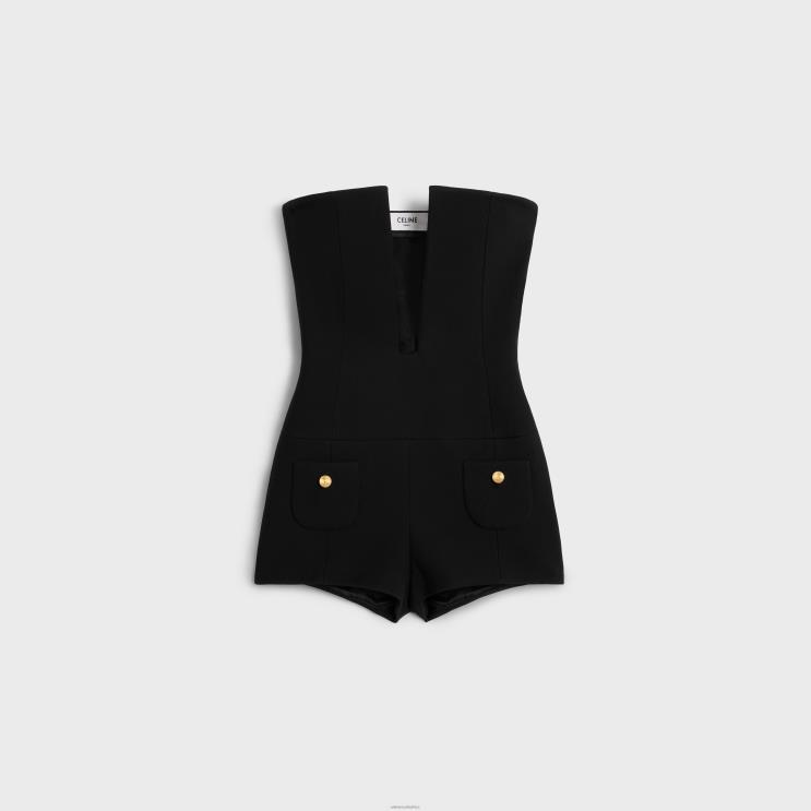 CELINE Black Short Jumpsuit in Double Wool R0ZNN656