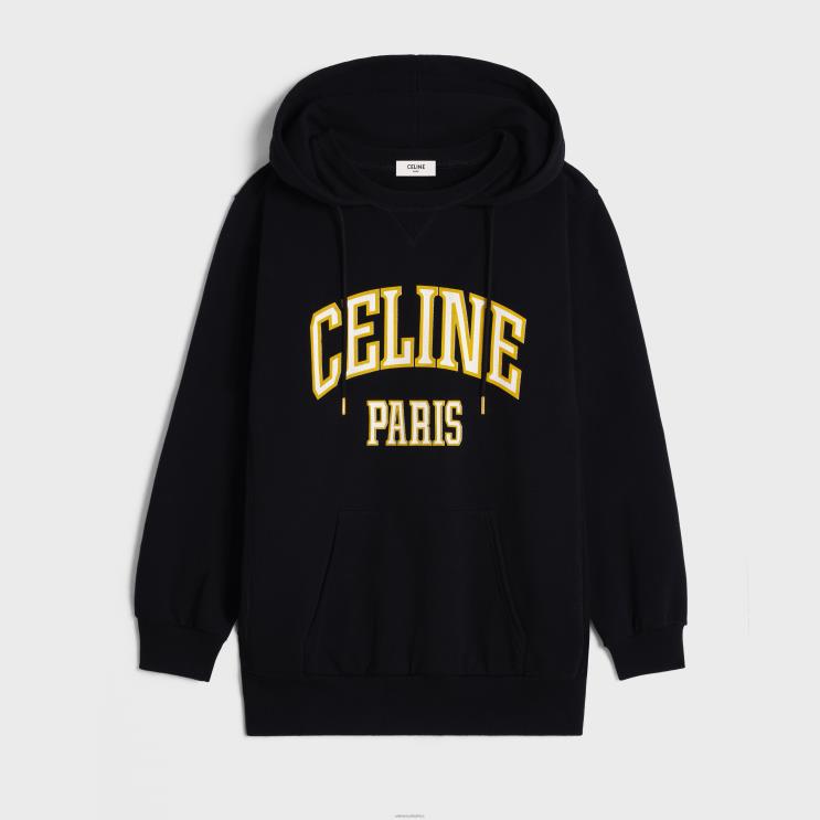 CELINE Black/Yellow/White Oversized Hoodie in Cotton Fleece R0ZNN669