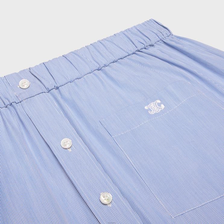 CELINE Blanc/Marine Off-The-Shoulder Shirt in Cotton Poplin R0ZNN845