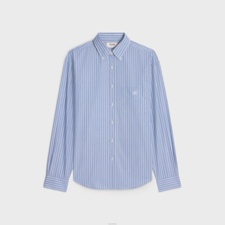 CELINE Bleu/Blanc Cambridge Shirt in Striped Chambray Cotton R0ZNN635
