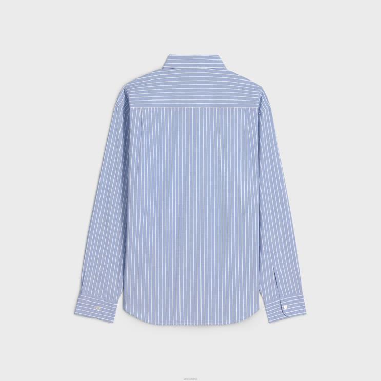 CELINE Bleu/Blanc Cambridge Shirt in Striped Chambray Cotton R0ZNN635