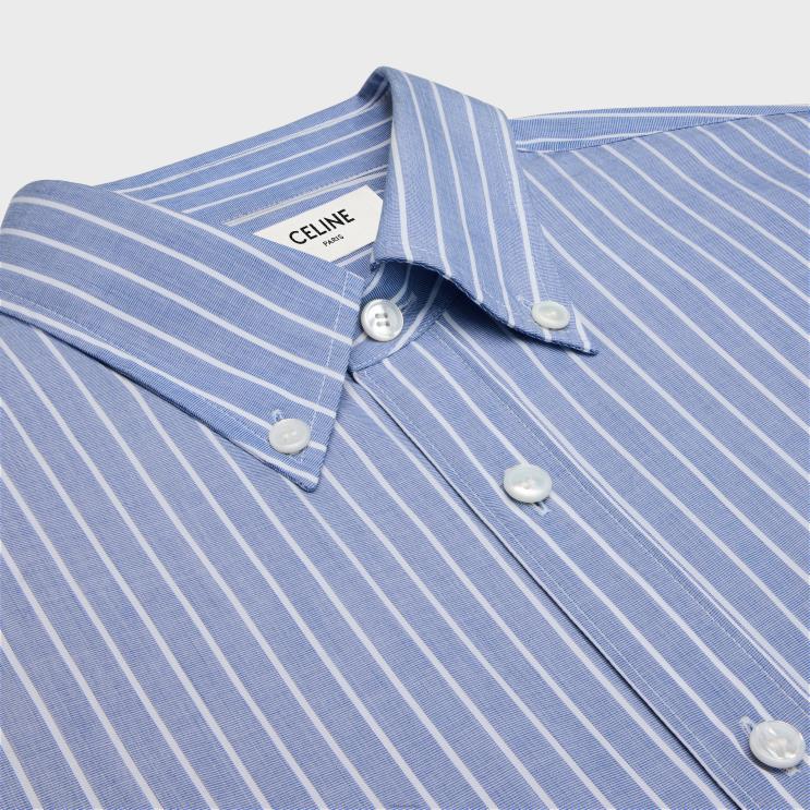 CELINE Bleu/Blanc Cambridge Shirt in Striped Chambray Cotton R0ZNN635