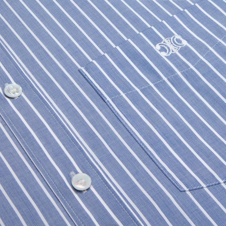 CELINE Bleu/Blanc Cambridge Shirt in Striped Chambray Cotton R0ZNN635